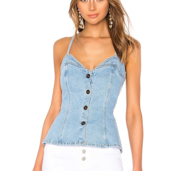 Nanushka Yucca Cotton Denim Top in Light Blue
